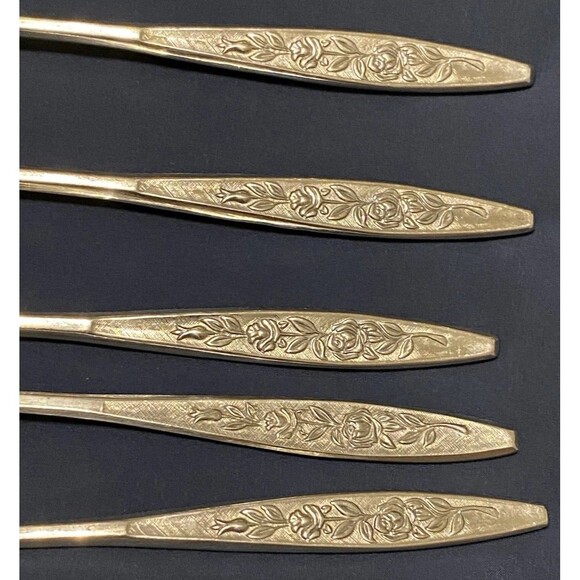 VTG Eldan ELD18 Stainless Steel Flatware Japan Roses 4 Ice Tea Spoons + 1 Knife - Picture 9 of 15